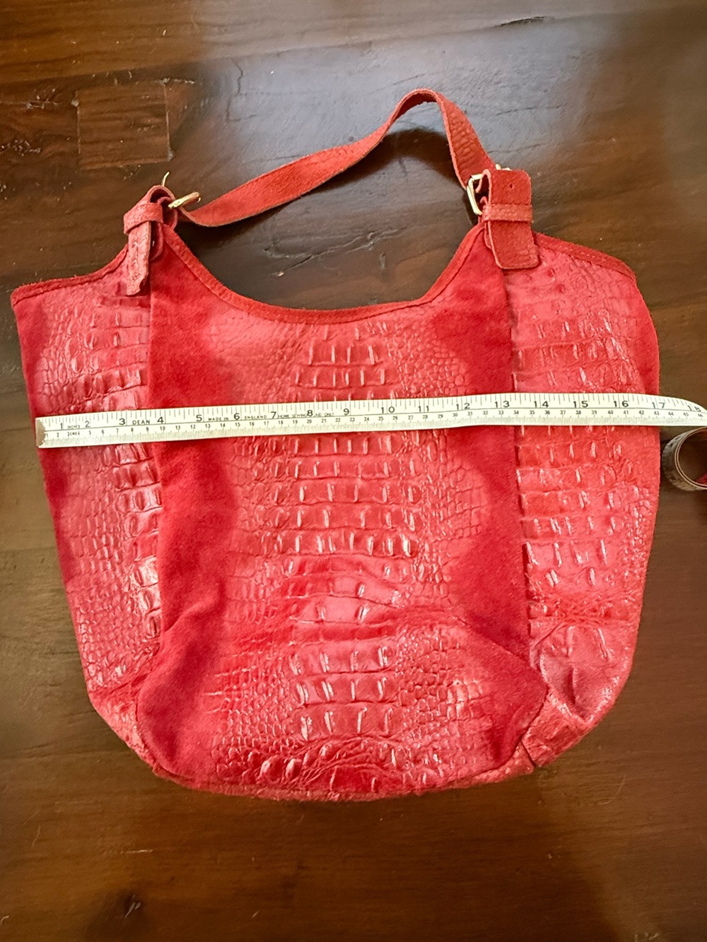 Red Croc-Embossed Genuine Italian Suede Hobo Bag - Picture 4 of 8